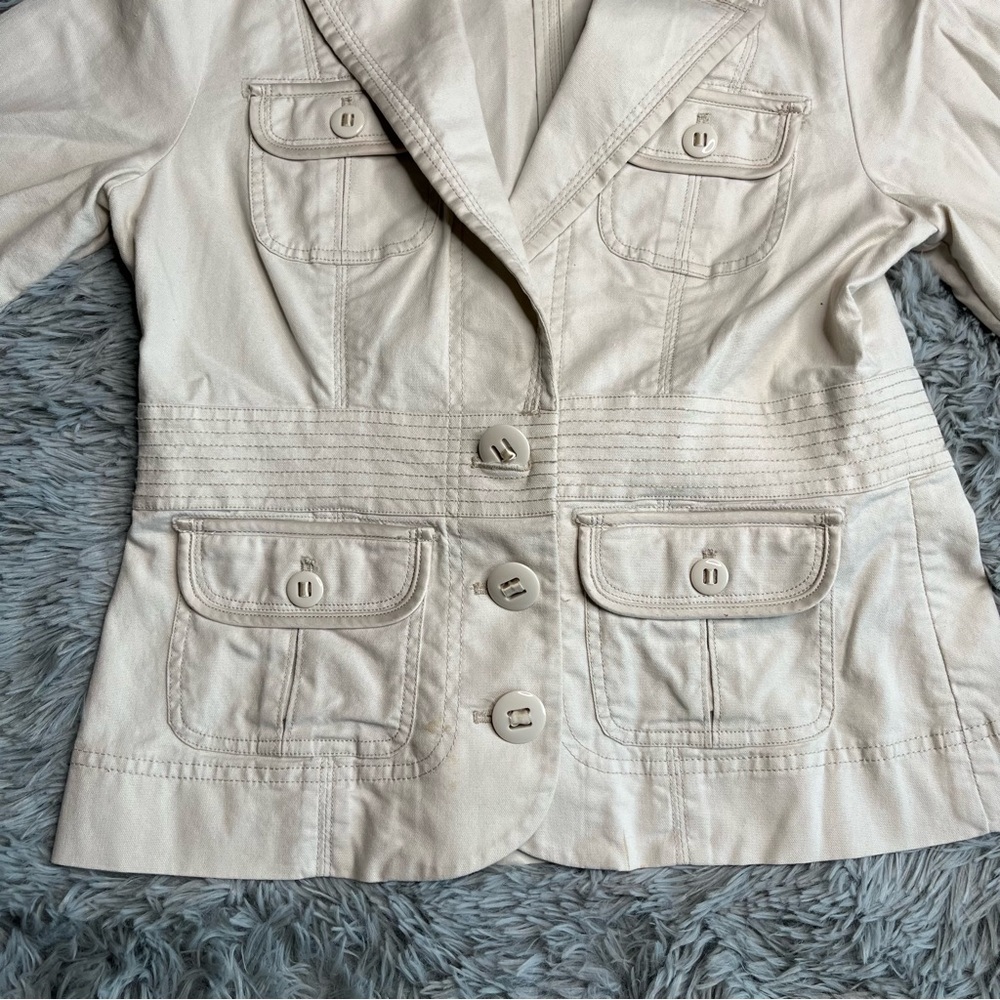 White House Black Market Jacket Womens Size 6 Safari Utility 3/4 Sleeve Blazer - Picture 2 of 9
